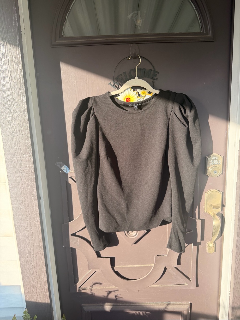iris Black Puff-Sleeve Long Sleeve Top